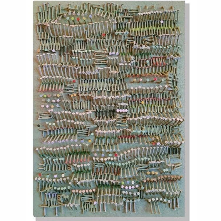   Darlene Charneco Like Interwoven Grasses , 2025  Nails and mixed media on wood 12" x 17"   $5,000  