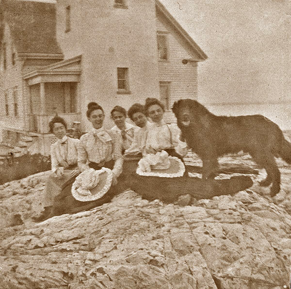 The Taylor family with Milo on Egg Rock