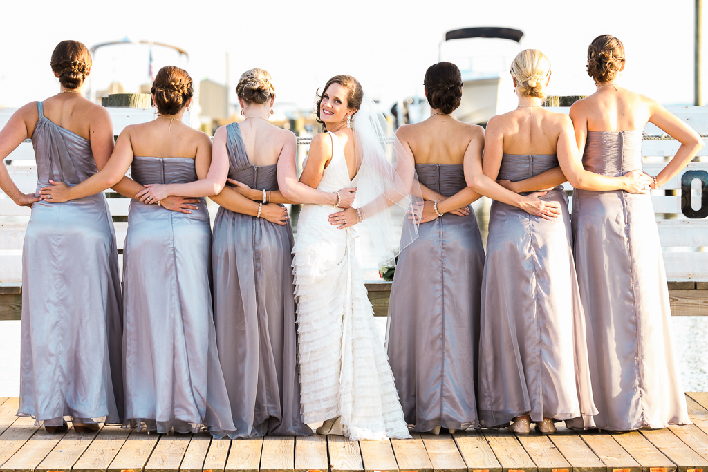 Bride &amp; bridesmaids at harbor