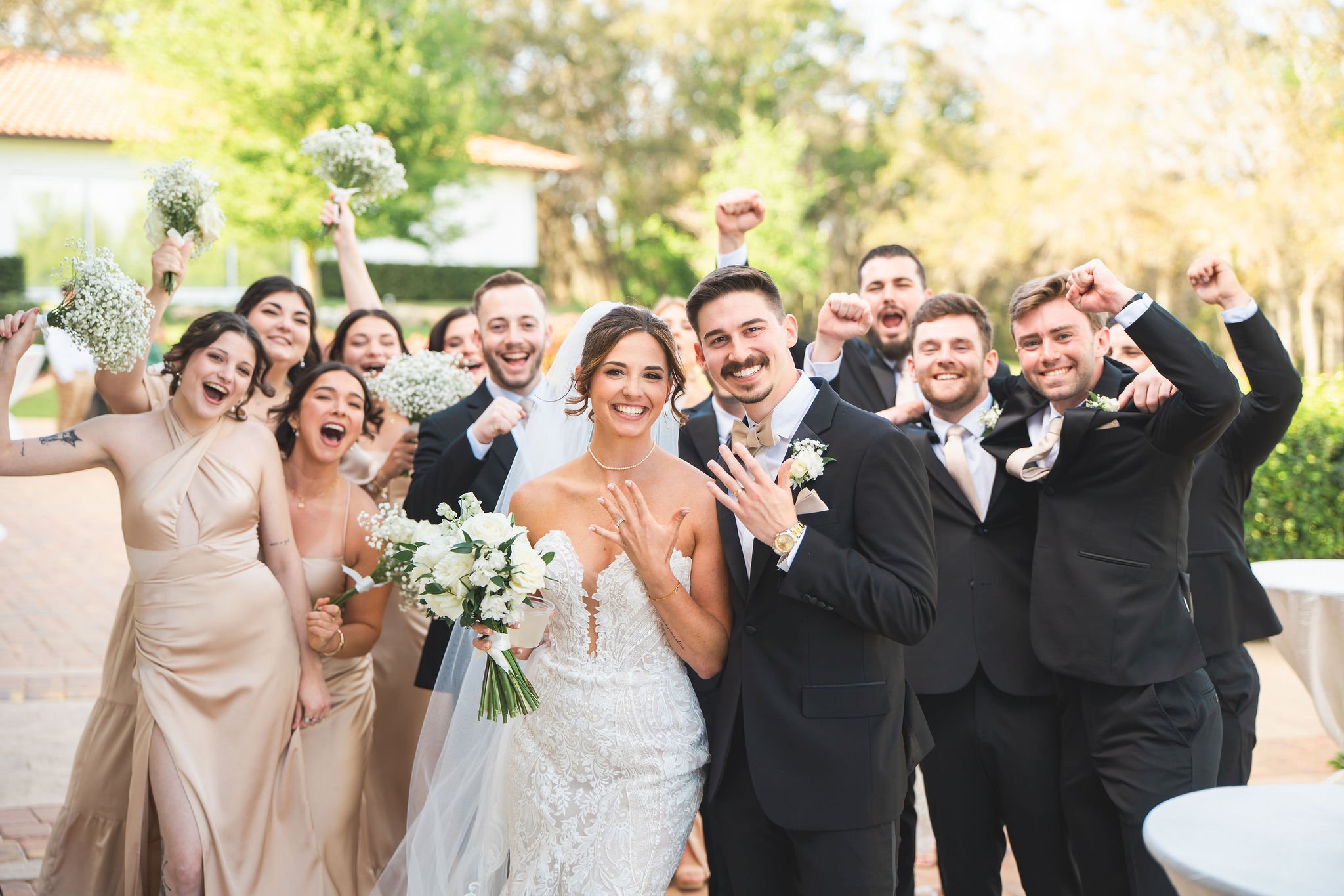 Bride, groom and bridal party after ceremony at Sterling Event Venue