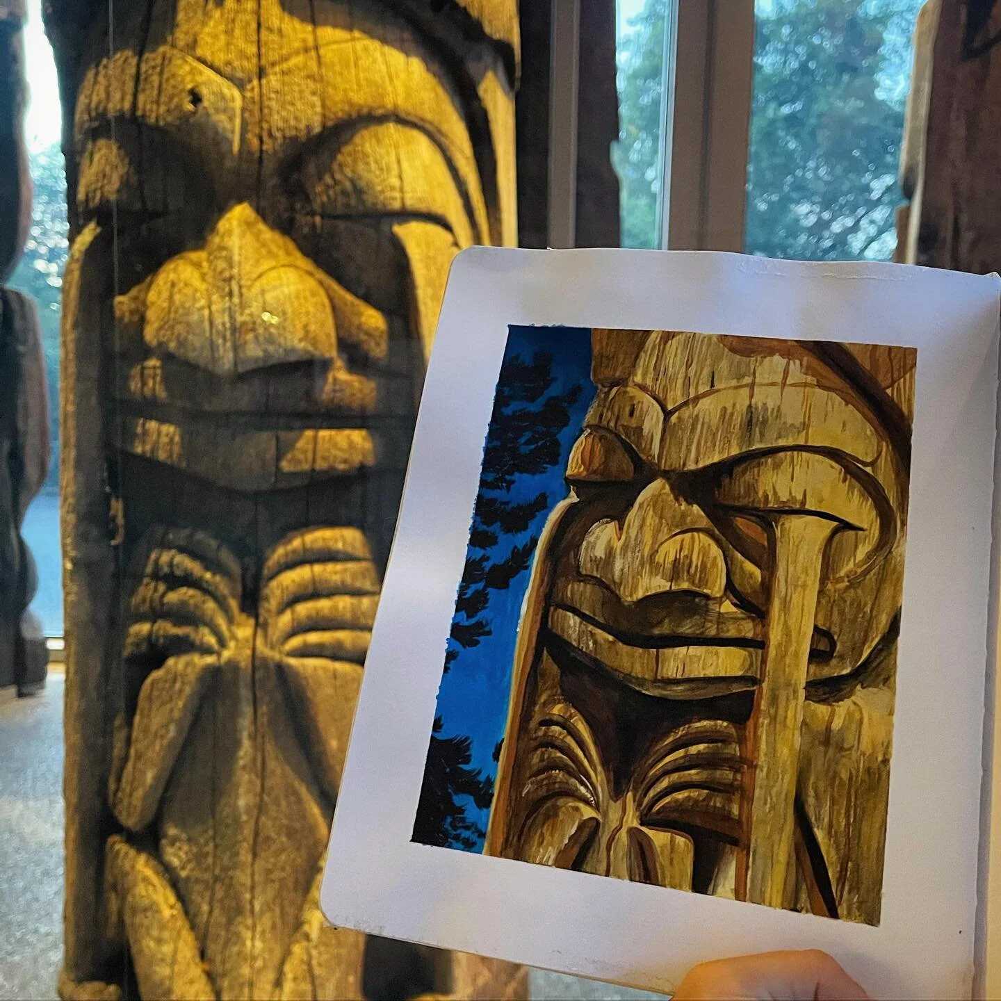 A sketchbook study of this beautiful Haida pole section from T&rsquo;aanuu on Haida Gwaii, currently housed at the Royal BC Museum @royalbcmuseum 

As I mentioned in my personal feeds, Canada Day has been a mix of celebration and reflection for me th