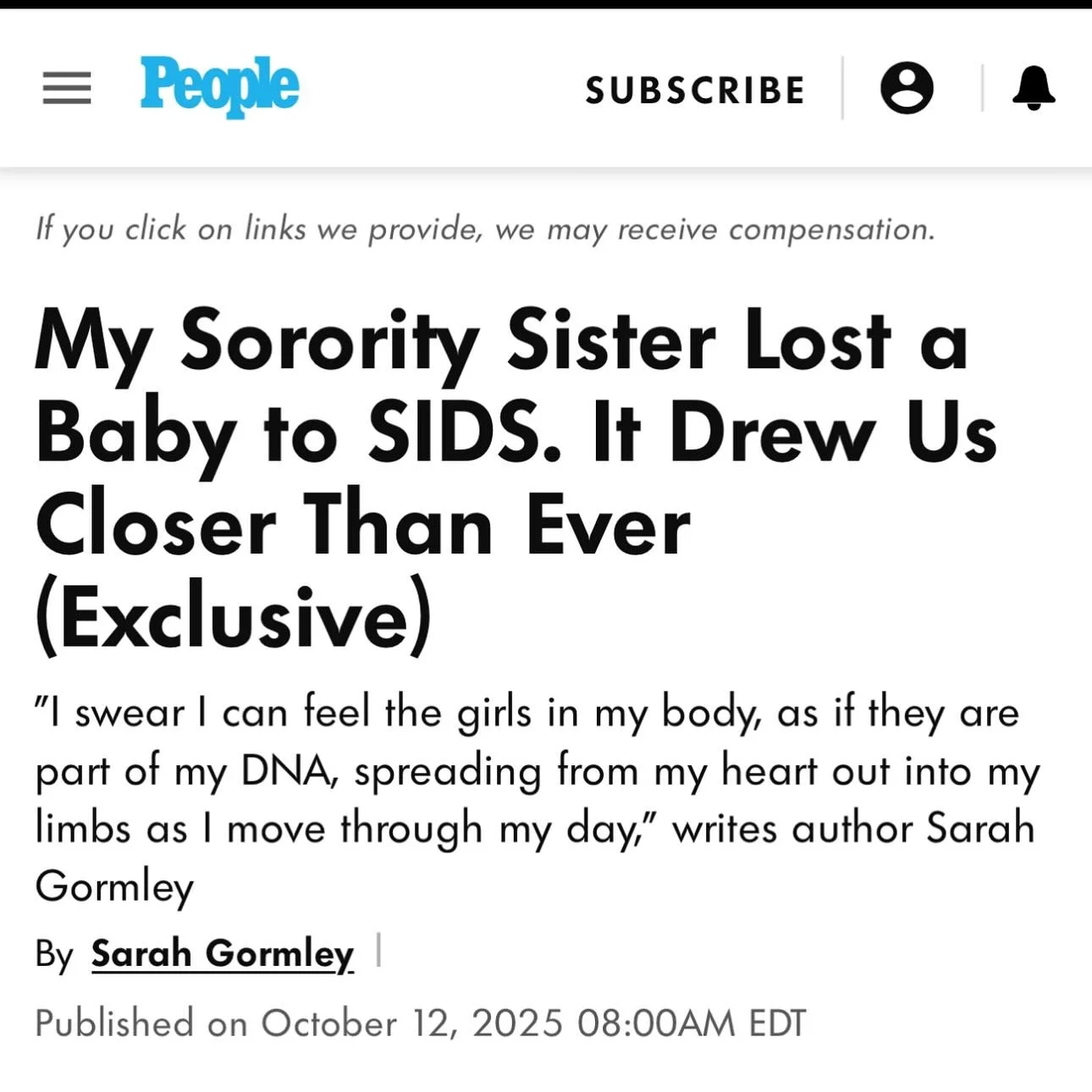 Thank you to @people and @lizzschumer for sharing this story with so much care.

Thank you to &ldquo;the girls&rdquo; who always show up.

Most of all, thank you to Tucker for allowing me to write something to reminds us that even the deepest pain ca
