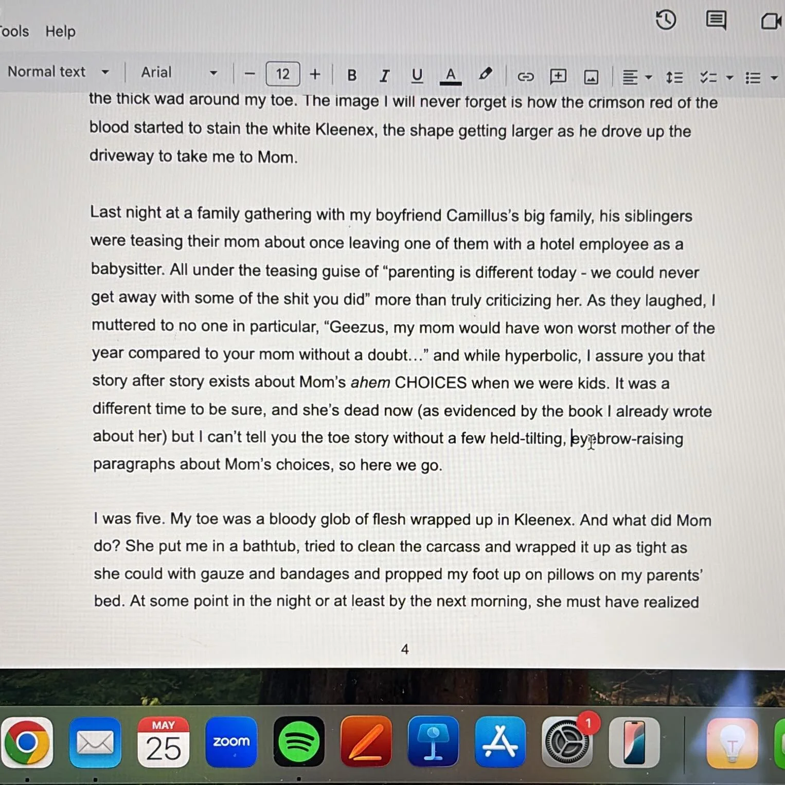 Wrote for a solid hour for the first time in months. I know &ldquo;there&rsquo;s been a lot going on&rdquo; is no excuse, but&hellip;there&rsquo;s been a lot going on!

Writers: open the damn document. You got this.

Revised the toes chapter of The B