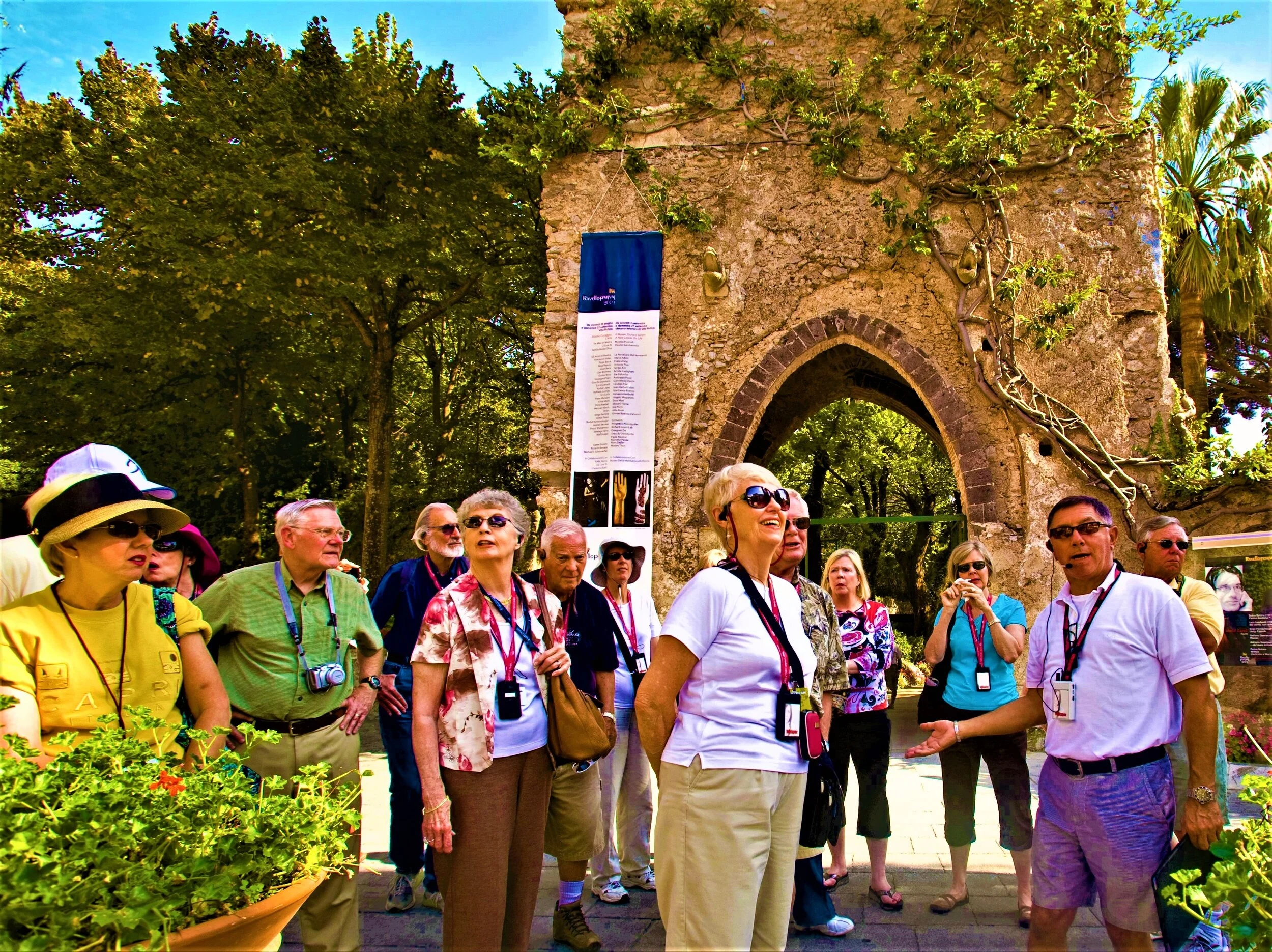 Tour group wearing listening devices