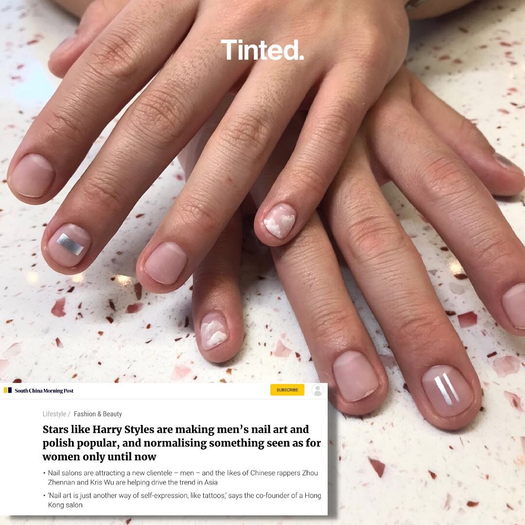 Is men&rsquo;s nail art a thing?  Tag a friend you think would enjoy the #malepolish trend and comment your opinion below! 
⁡
At Tinted., we have always welcomed an eclectic mix of clients.  We offer unique hand drawn nail art so our male clients hav