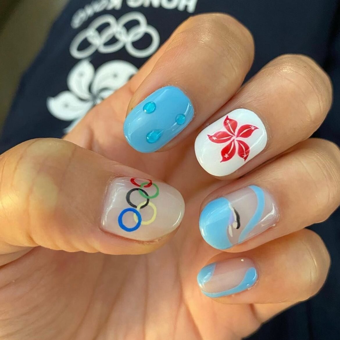 We had the pleasure to work with 🇭🇰 HK&rsquo;s Olympic swimmer @camillelcheng to keep her pre race tradition going!  Camille gets nail art before every important race and we were honored to work with her to create this custom design. 
⁡
We were exc
