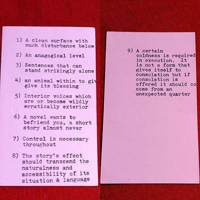 Joy Williams' rules/observations of writing. Truly a giant of American letters. She hasn't died, I just found this going through a hard drive and thought the world might need it. I never had her class, but I did build a fence to keep in her dogs Matt