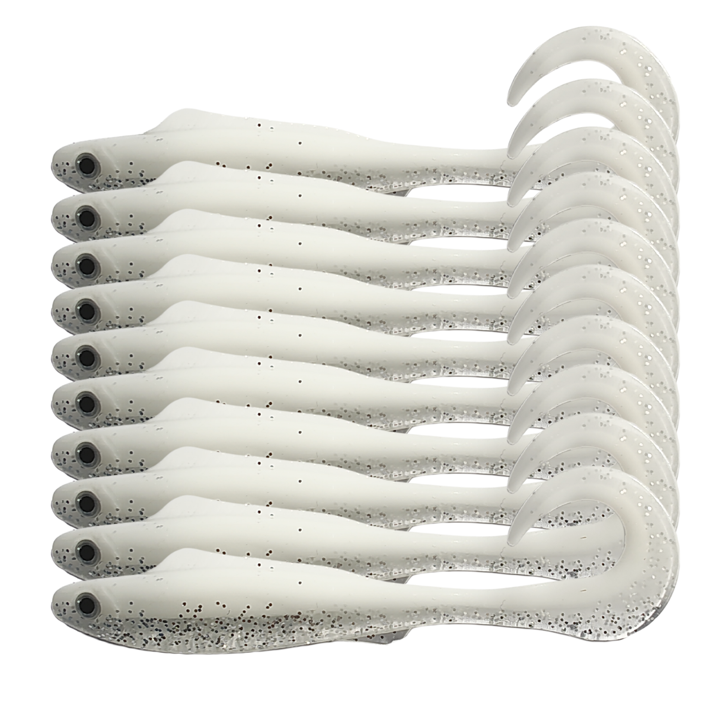 Curly Tailed Minnow 10cm, Pack of 10, White Russian