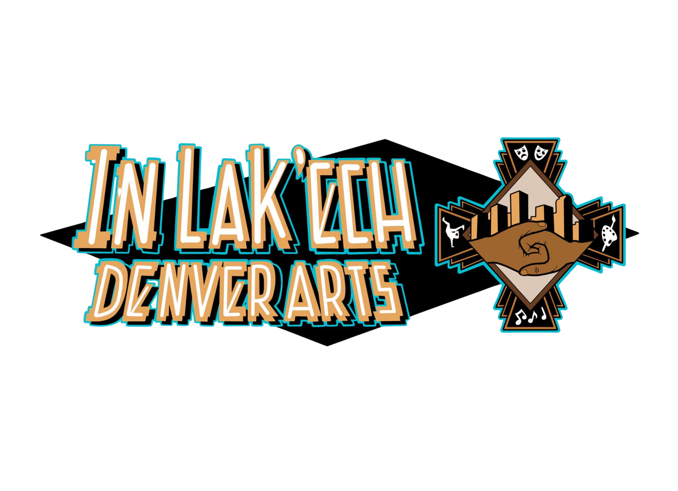 Logo of In Lak'ech Denver Arts featuring stylized text and a pixel art figure playing a guitar.