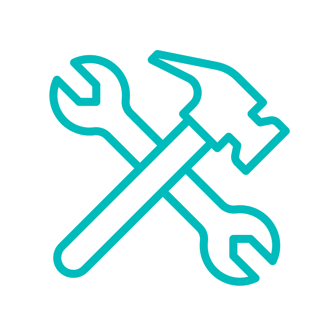 Icon of a wrench and a hammer crossed.