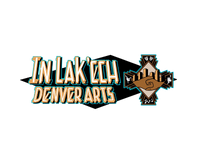 Logo of In Lak'ech Denver Arts featuring stylized text and a pixel art figure playing a guitar.