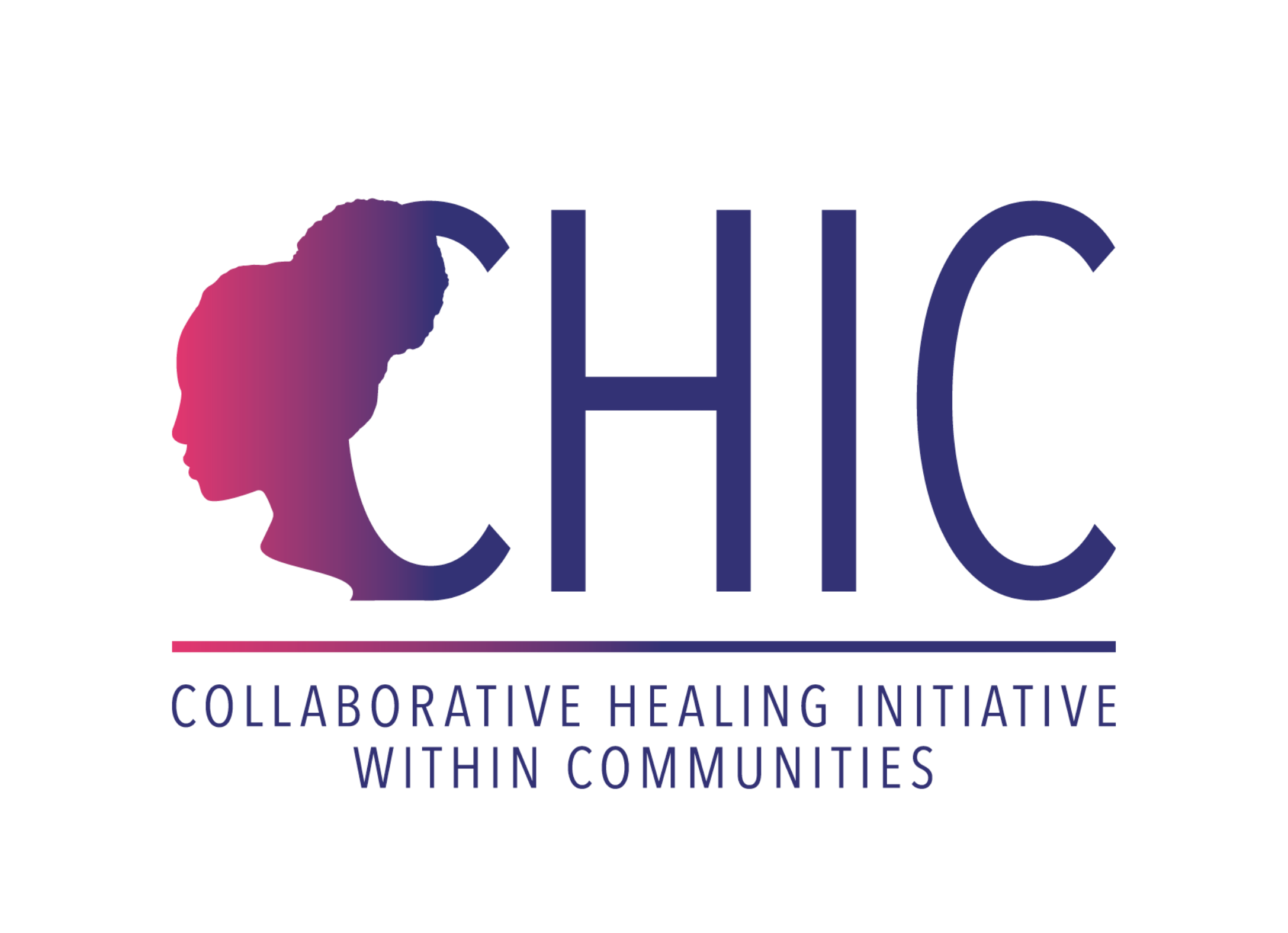 Logo of the Collaborative Healing Initiative within Communities with purple and pink design and text.