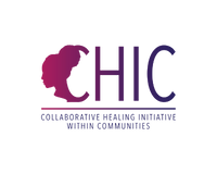 Logo of the Collaborative Healing Initiative within Communities with purple and pink design and text.