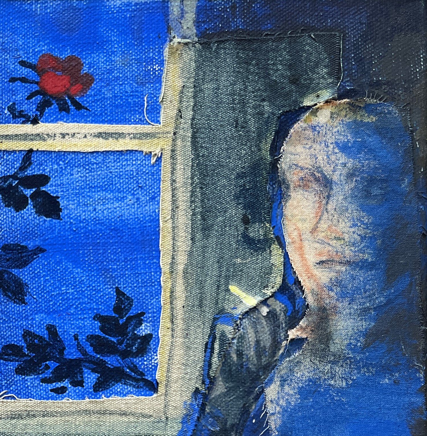 Alice-Macdonald-Blue-Kitchen-Window-2024- 31.5 x 27-cm-distemper-and-cut-out-on-canvas-framed-£750-Oliver-Projects - detail.jpg