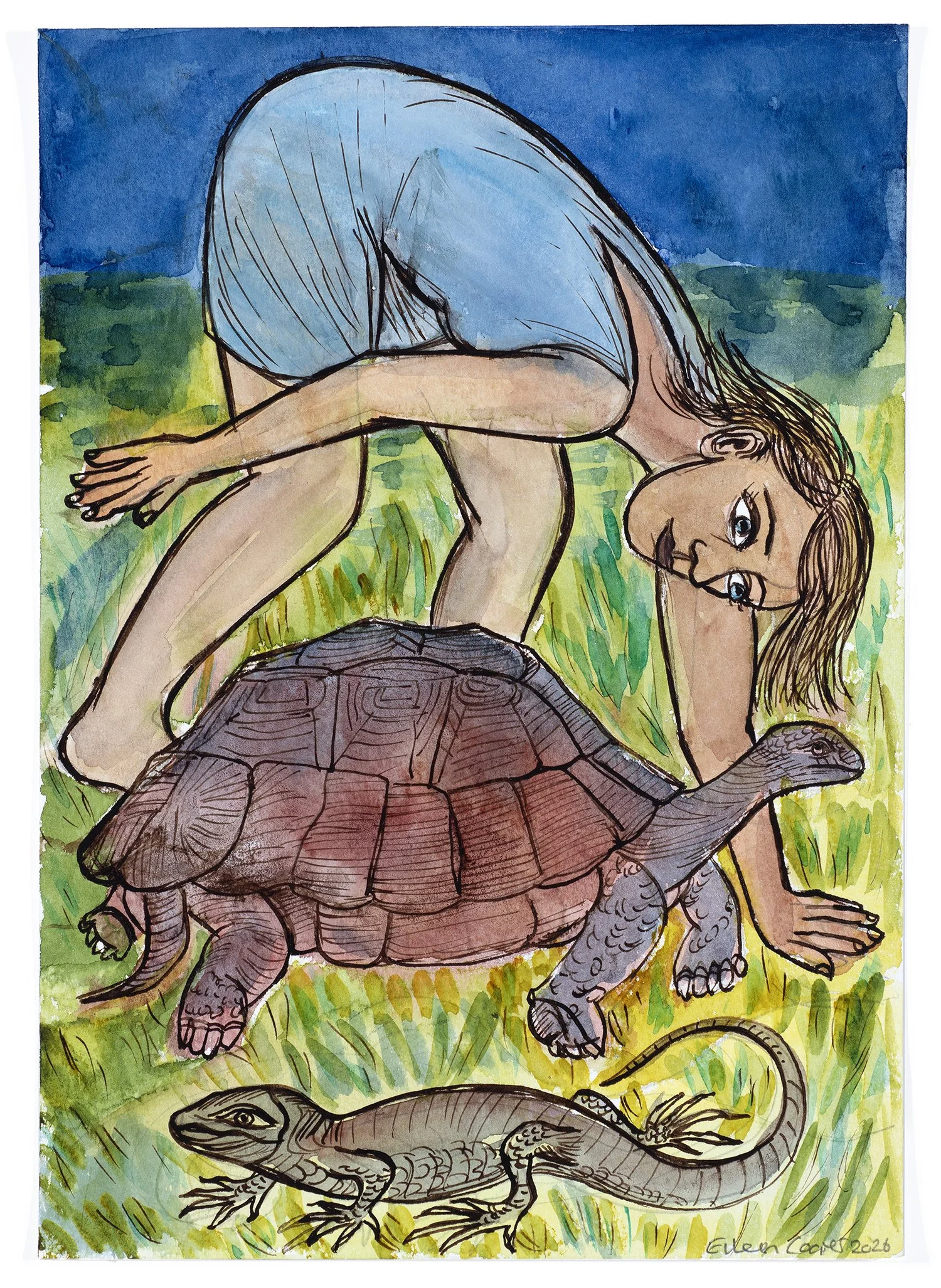 Eileen Cooper RA, Girl with Tortoise and Lizard, 2026 (framed)