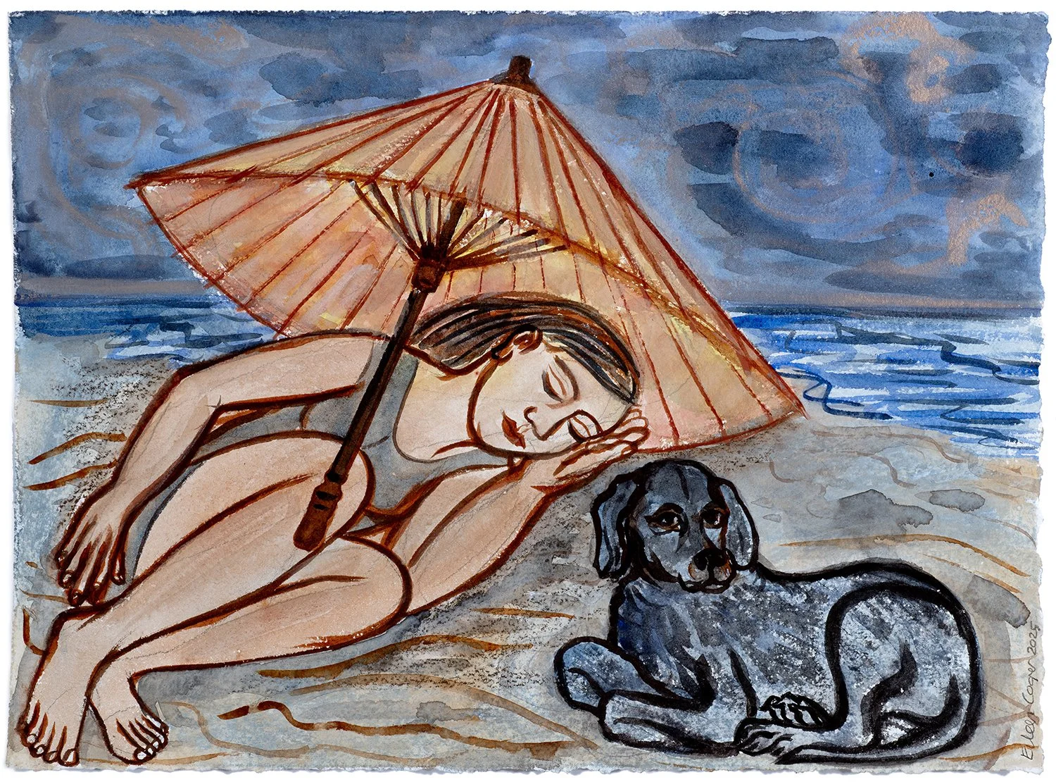 Eileen-Cooper-RA-Under-the-Parasol-2025-pencil-gouache-watercolour-Oliver-Projects-Gallery.jpg