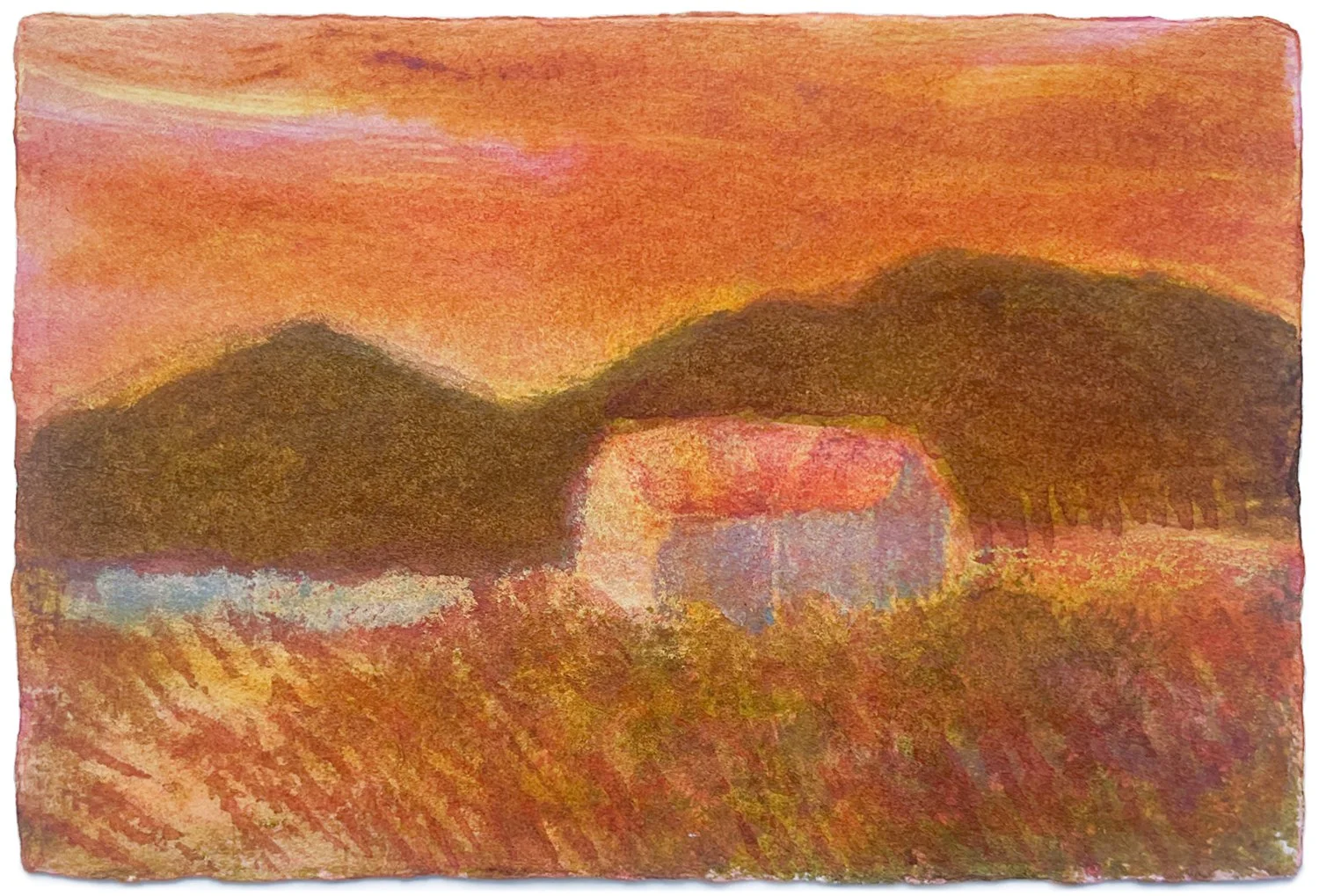 Heidrun-Rathgeb-A-House-on-Berneray-2025-watercolour-monotype-with-hand-colouring-Oliver-Projects-Gallery-web.jpg