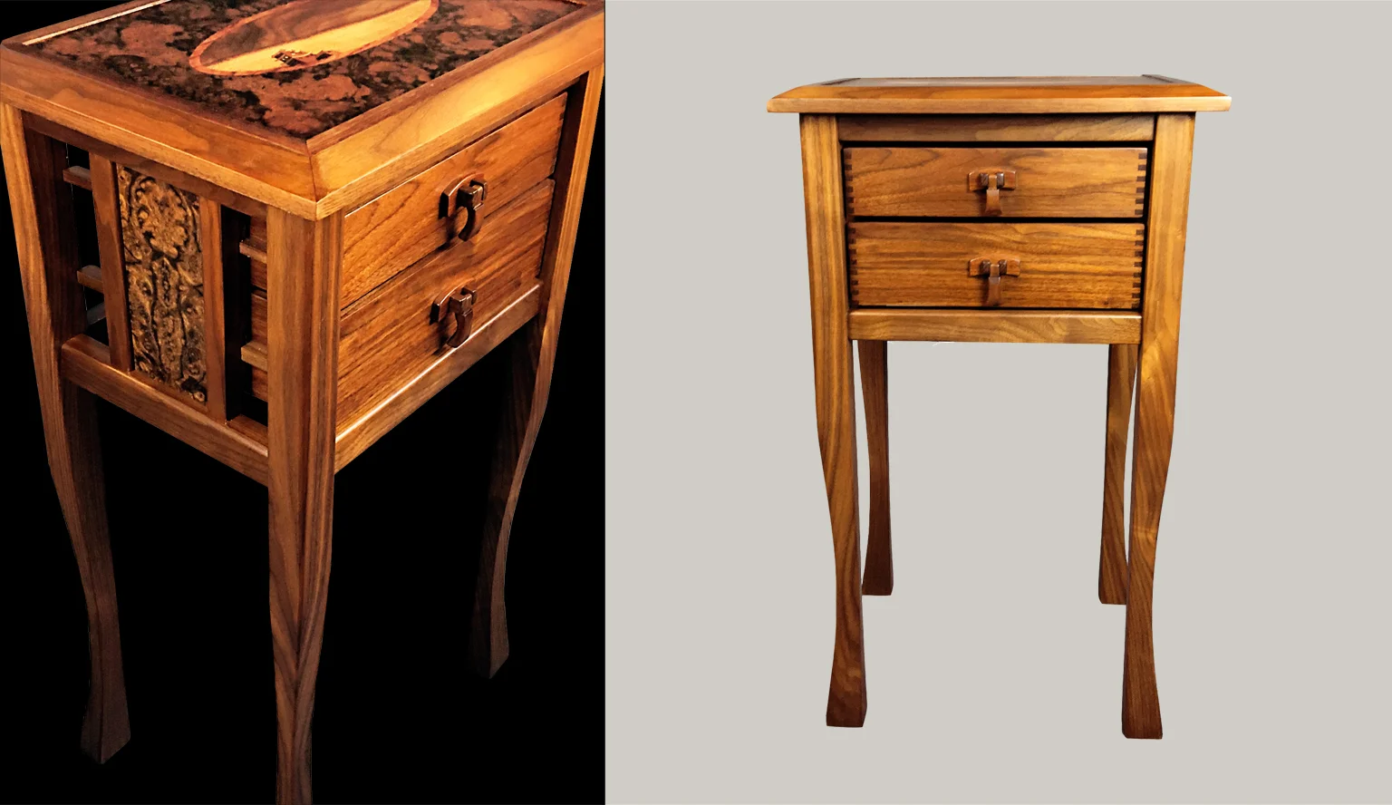 Handcrafted Marquetry End Table with Drawers
