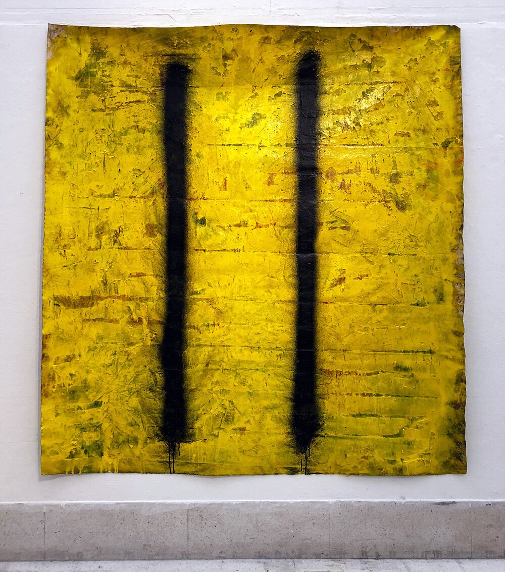 Twin Poles on Yellow (Triptych)