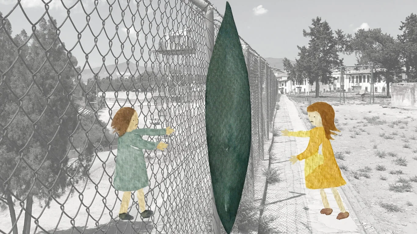 Two girls divided by a fence in Cyprus.jpg