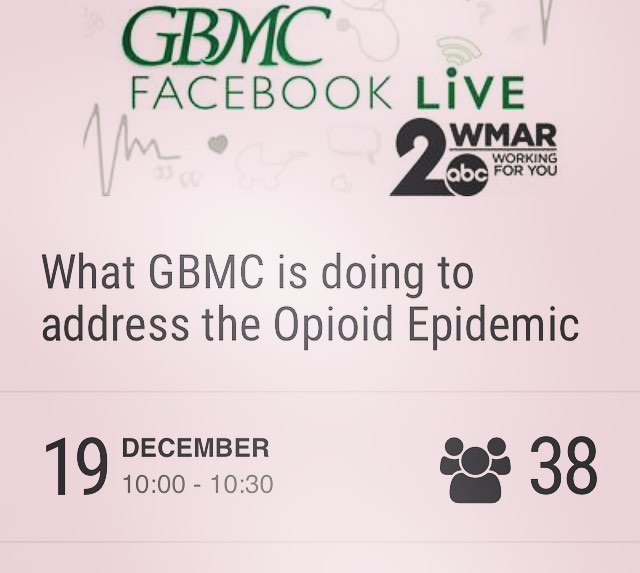Opioid overdoses accounted for more than 42,000 deaths in 2016. Now, the opioid epidemic has been declared a public health emergency. GBMC is doing its part to combat this dangerous crisis. Join Christian Schaffer WMAR and experts from GBMC as they discuss opioids and alternative pain management treatment options. Submit a question in advance and we may answer it live! See you on Wednesday, December 19 at 10 a.m. on Facebook.
PLEASE NOTE: There is no live studio audience for this particular event, but you can participate in the conversation via GBMC's Facebook page. To attend an episode of Greater Living LIVE, please visit gbmc.org/greaterlivinglive. ,
,
#foodbanks # foodbank #rehab #Suboxone #MAT #Outpatiet #Recovery #RecoveryHouse #Treatment #GroupTherapy #IndividualTherapy #accredited #SubstanceAbuse #gbmc #facebook #wmar #baltimore #410-377-2200