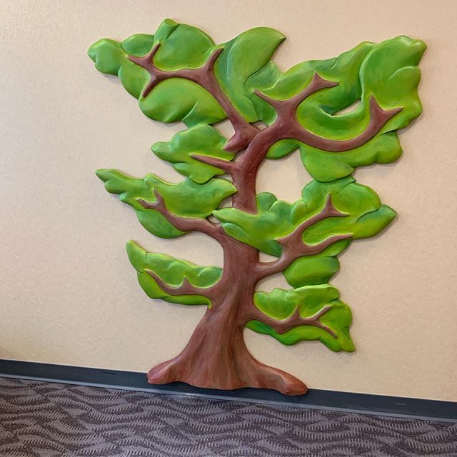 Carved and painted Bodhi Tree for Rich Products meditation room in Buffalo.