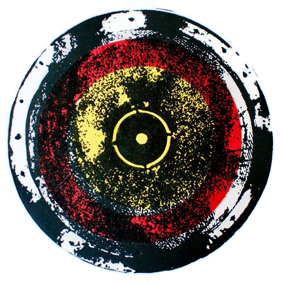 On Target, Photopolymer etching and chine collé