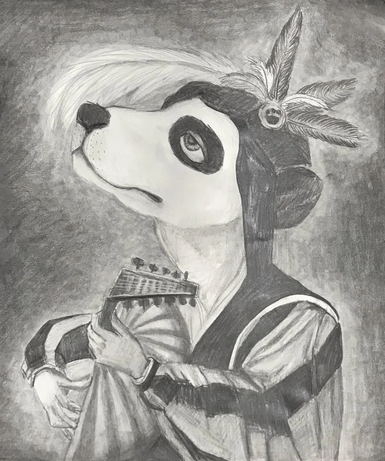 Quince the lute player- 15.5"x18" pencil on paper - SOLD