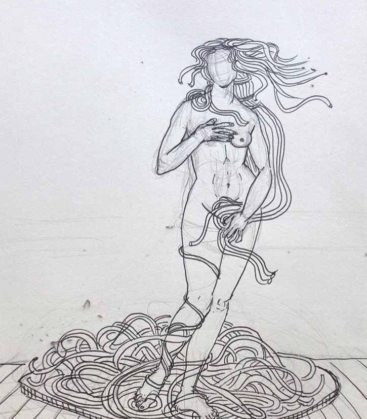Spaghetti Botticelli- 9"x11" pencil on paper