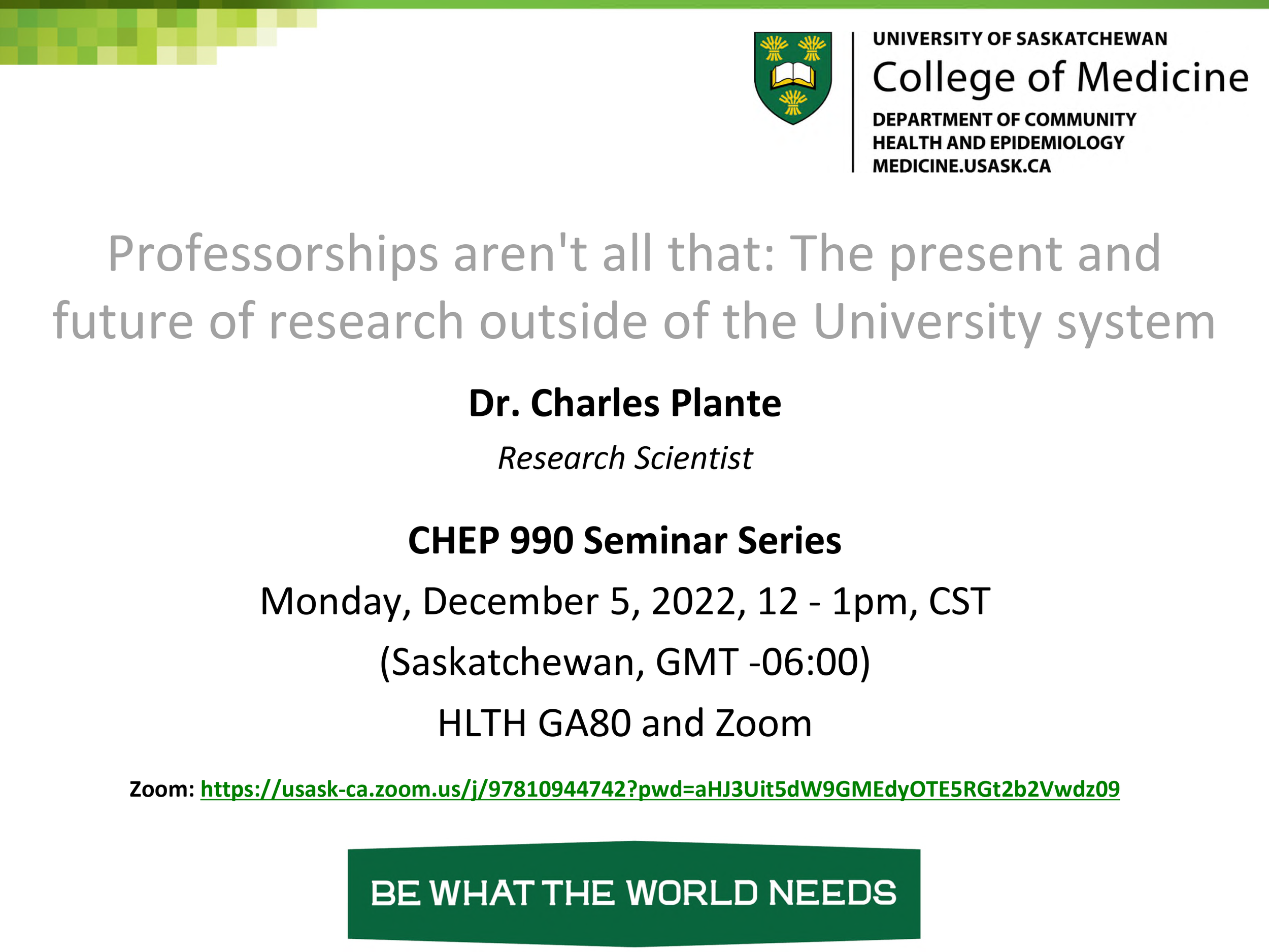 CHEP 990 Seminar Series with Dr. Charles Plante