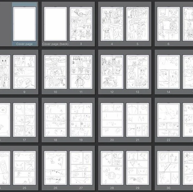 trying out clip studio for the new project, still pretty rough but it&rsquo;s fun 😆 #thumbnails #wip #comics