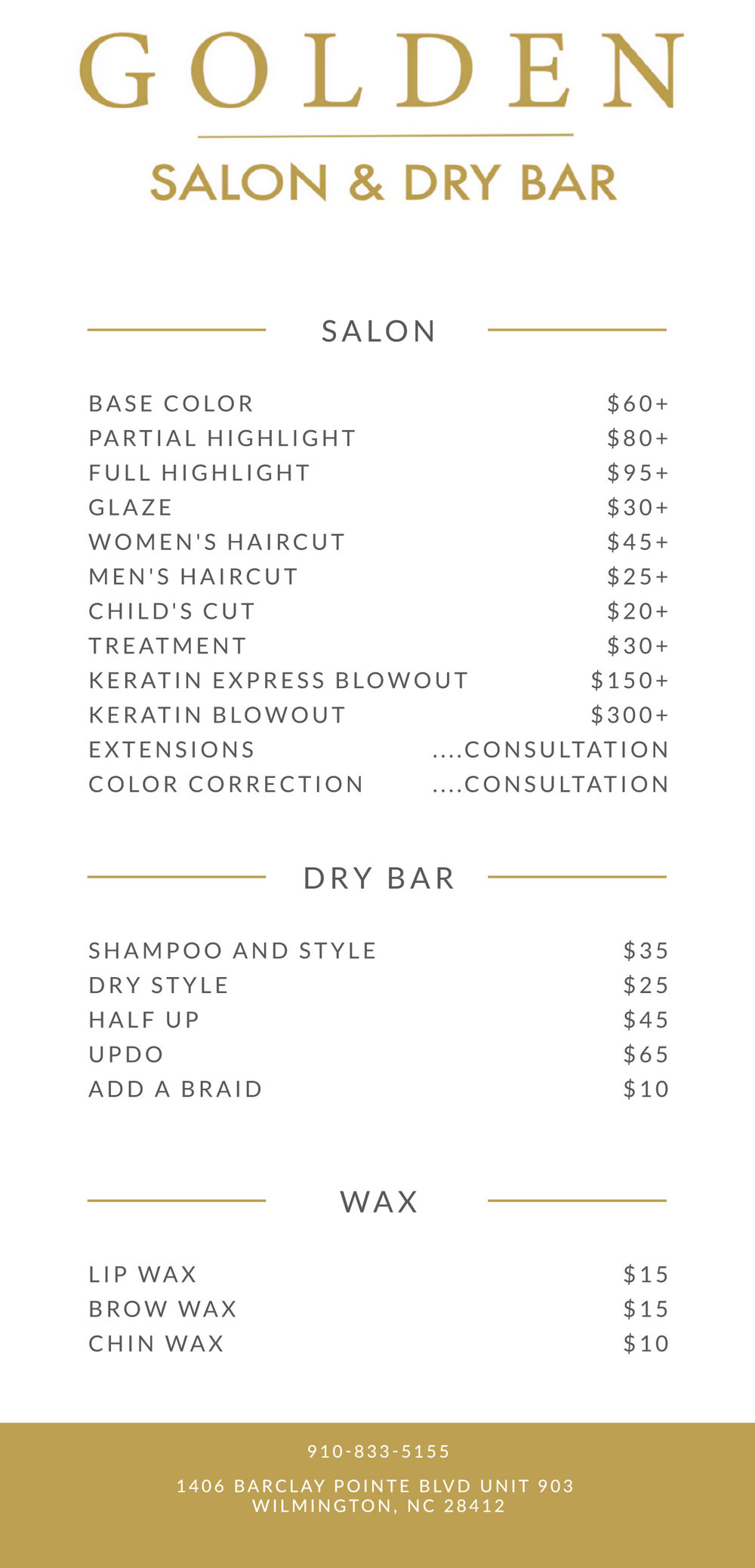 Golden Salon Wilmington, NC Services — Premier Hair Salon and Dry Bar in  Wilmington, NC Golden Salon