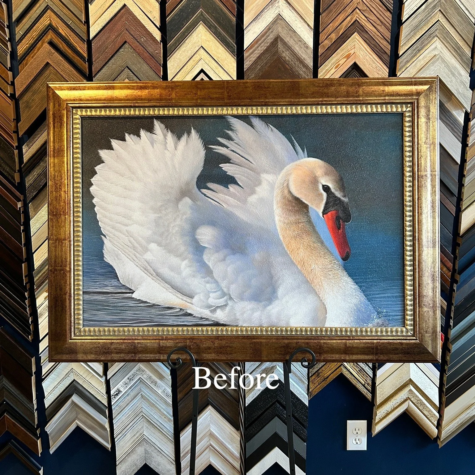 This customer said she, "always loved the artwork but hated the frame!" That's what we are here for, to find a frame that fits your tastes! Check out how this artwork is completely refreshed with a better fit frame. Now this customer can en