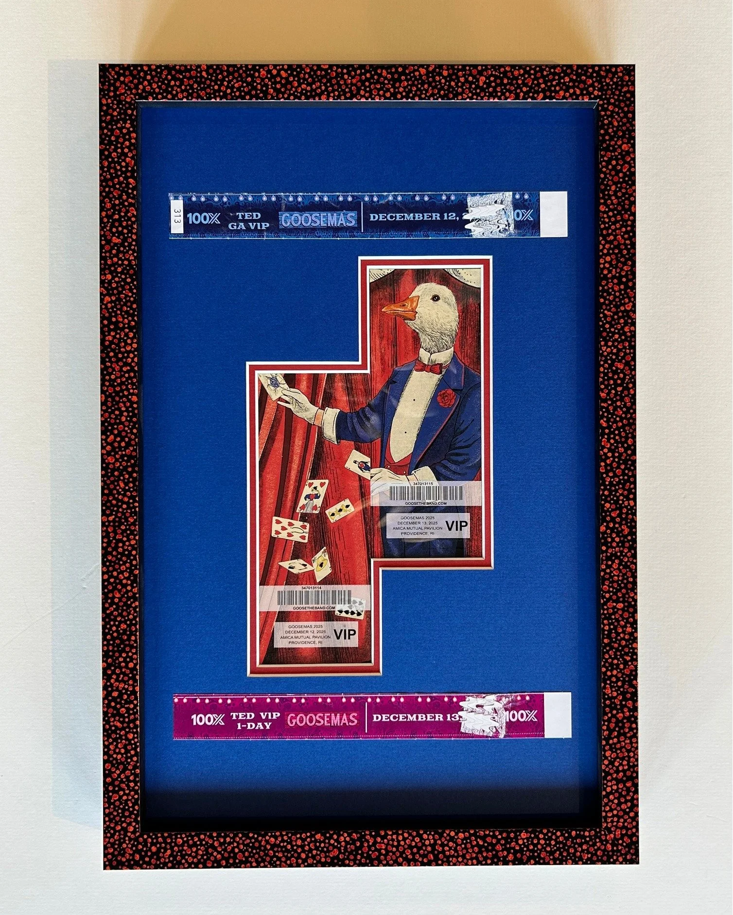 These Goose tickets are so cool, and we wanted to make sure that both sides could be appreciated! We were able to use multiple mats to create a window that showcases both the front and back of the tickets. Plus, this frame is a perfect fit for the ma