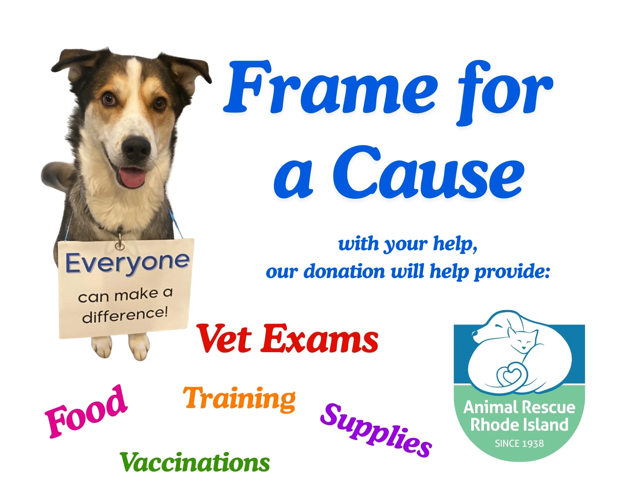 Look at all the ways that your framing project will help animals in need! For this entire month of April, we will be donating a portion of all sales made from framing to @animalrescueri  who do such amazing work providing for these animals! So get st
