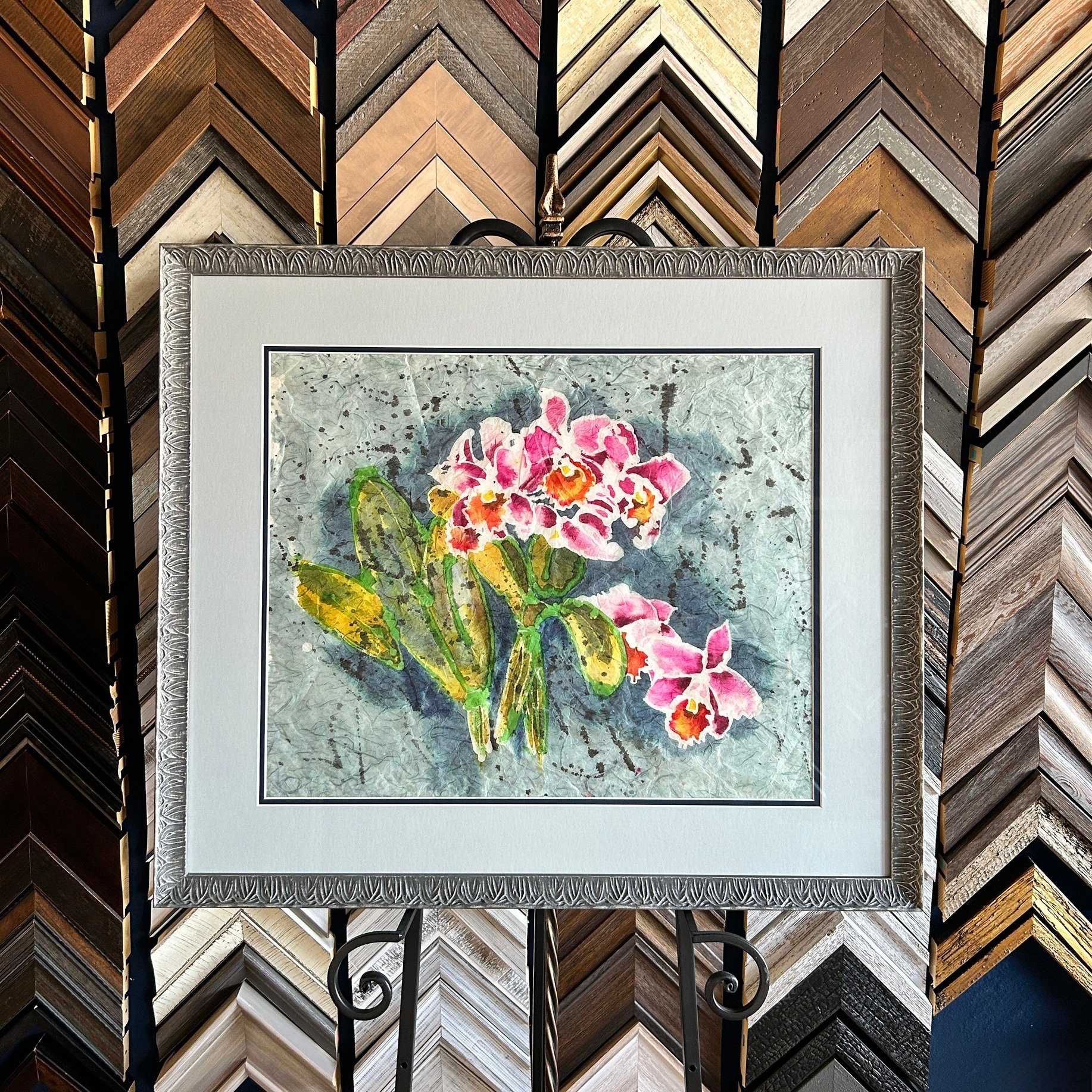 This piece was framed as a lovely tribute to our customers aunt, who created the artwork but never had it framed before she passed away. Framing can be a great way to remember a loved one; you'll always think of them whenever you look at your finishe