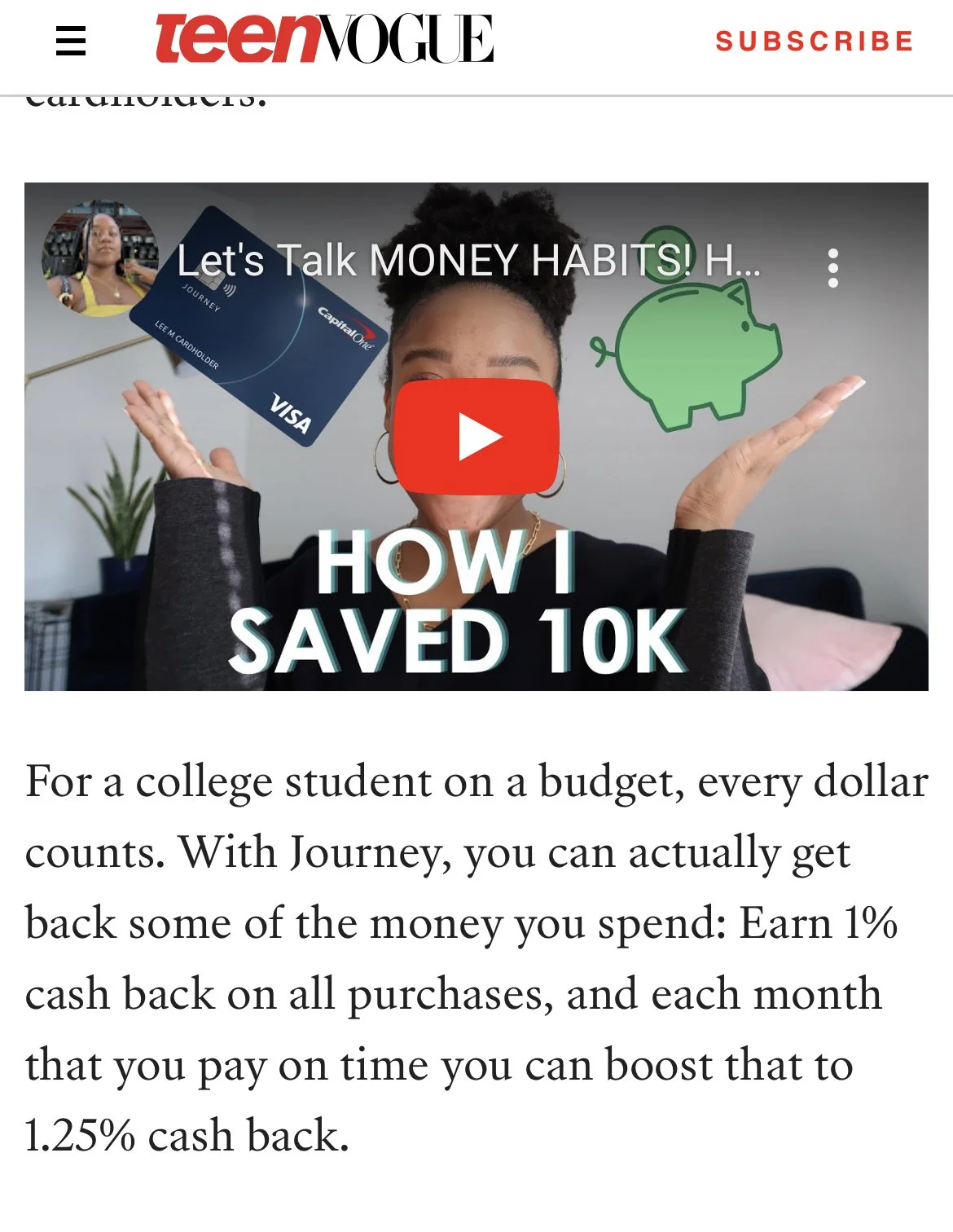 2020: Shared Financial Tips with Teen Vogue x Capital One