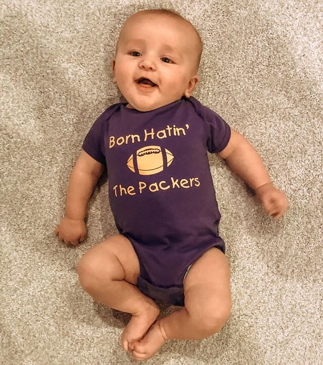 Aunt Kristen came through with the perfect onesie for tonight&rsquo;s game... Dad may not approve, but mom doesn&rsquo;t care! 😂😝 #SKOL #skolvikings #skolvikes 🏈💜💛