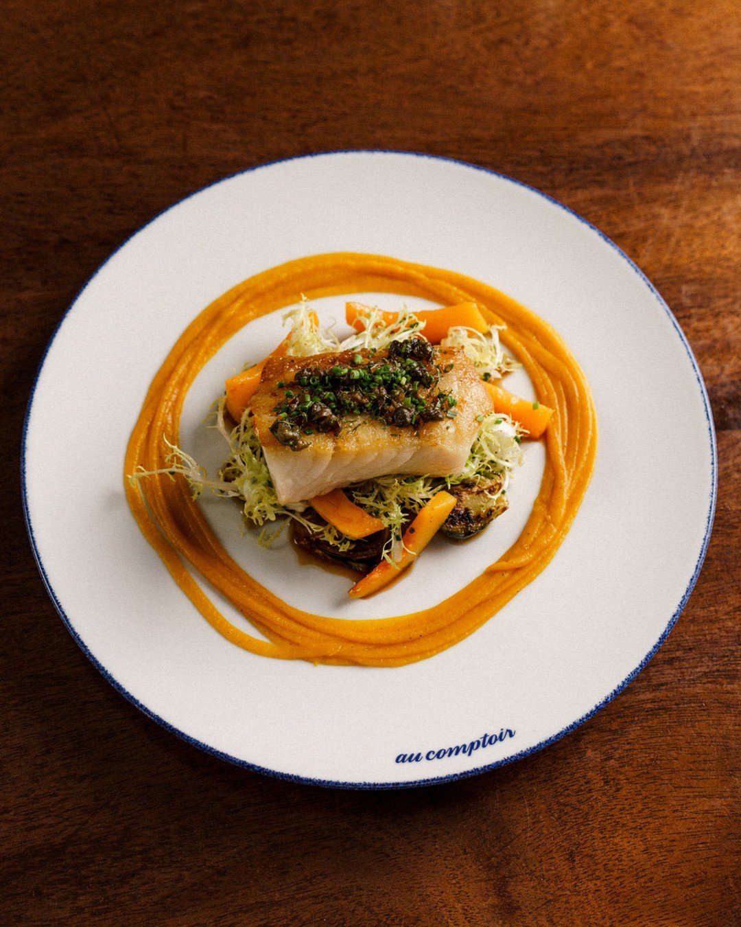 Le black cod. Pan-seared sablefish, squash, Brussels sprouts, Grenobloise sauce.⁠
⁠
That buttery texture of sablefish is irreplaceable. It's served with a creamy squash pur&eacute;e, seared squash and Brussels sprouts, brought together with a classic