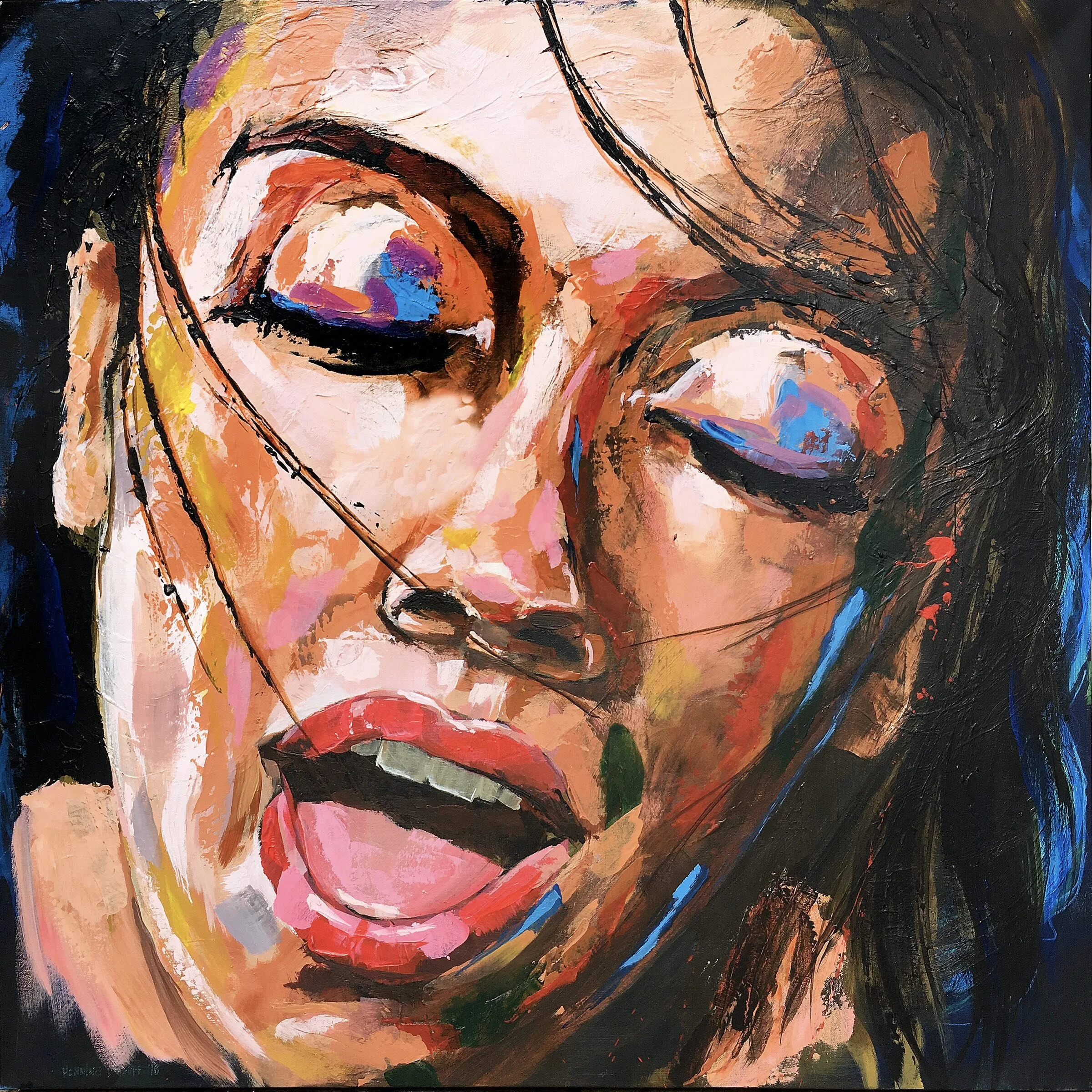 Kvinde med lukkede øjne Akryl - h80 x b80 cm 5.500 kr