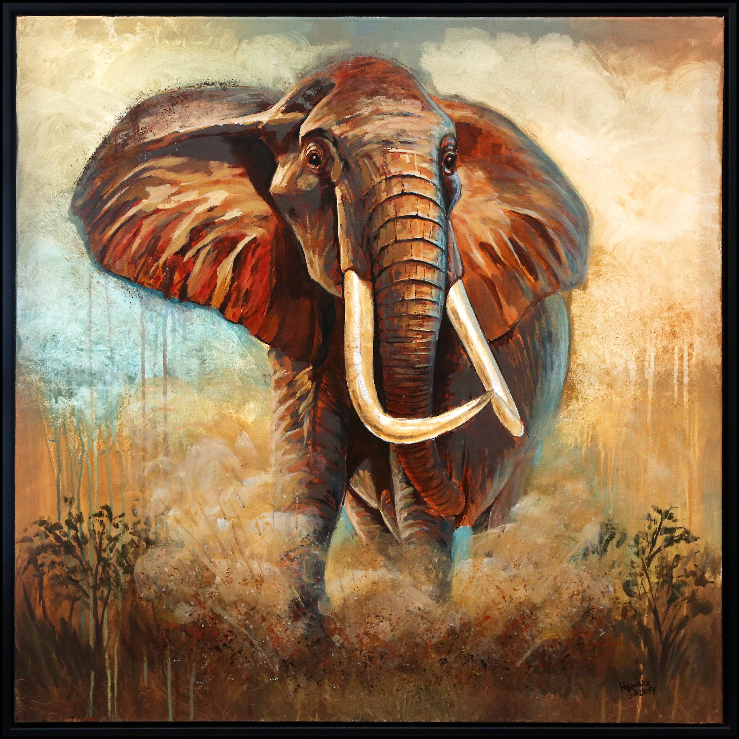 Afrikansk elefant Akryl - h80 x b80 cm 5500 kr.