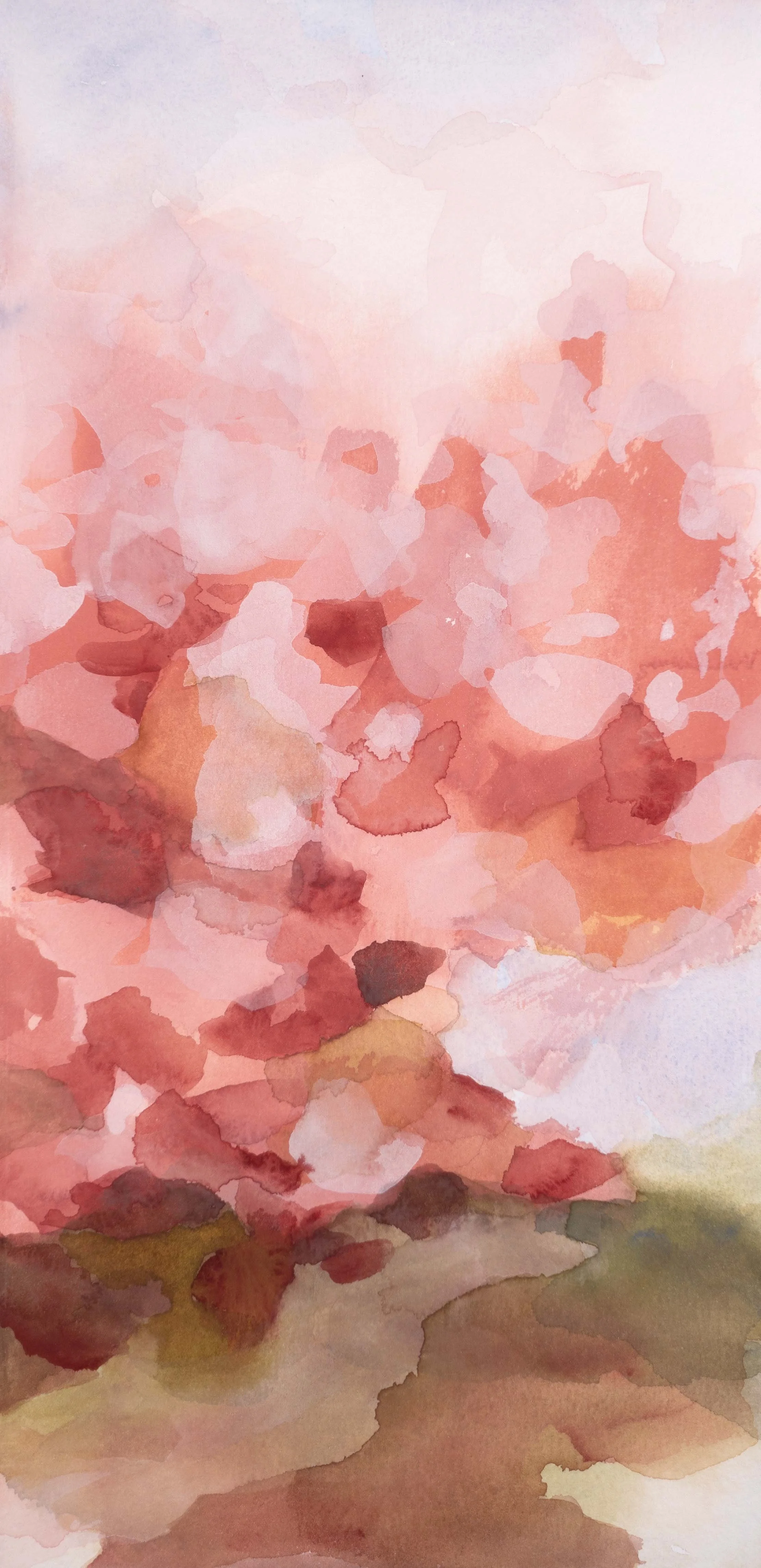   Apple Blossoms Floating, I, (Flytande äppelblommor, I),  2025 ,  Gouache, 15” x 7”, 38cm x 18cm    