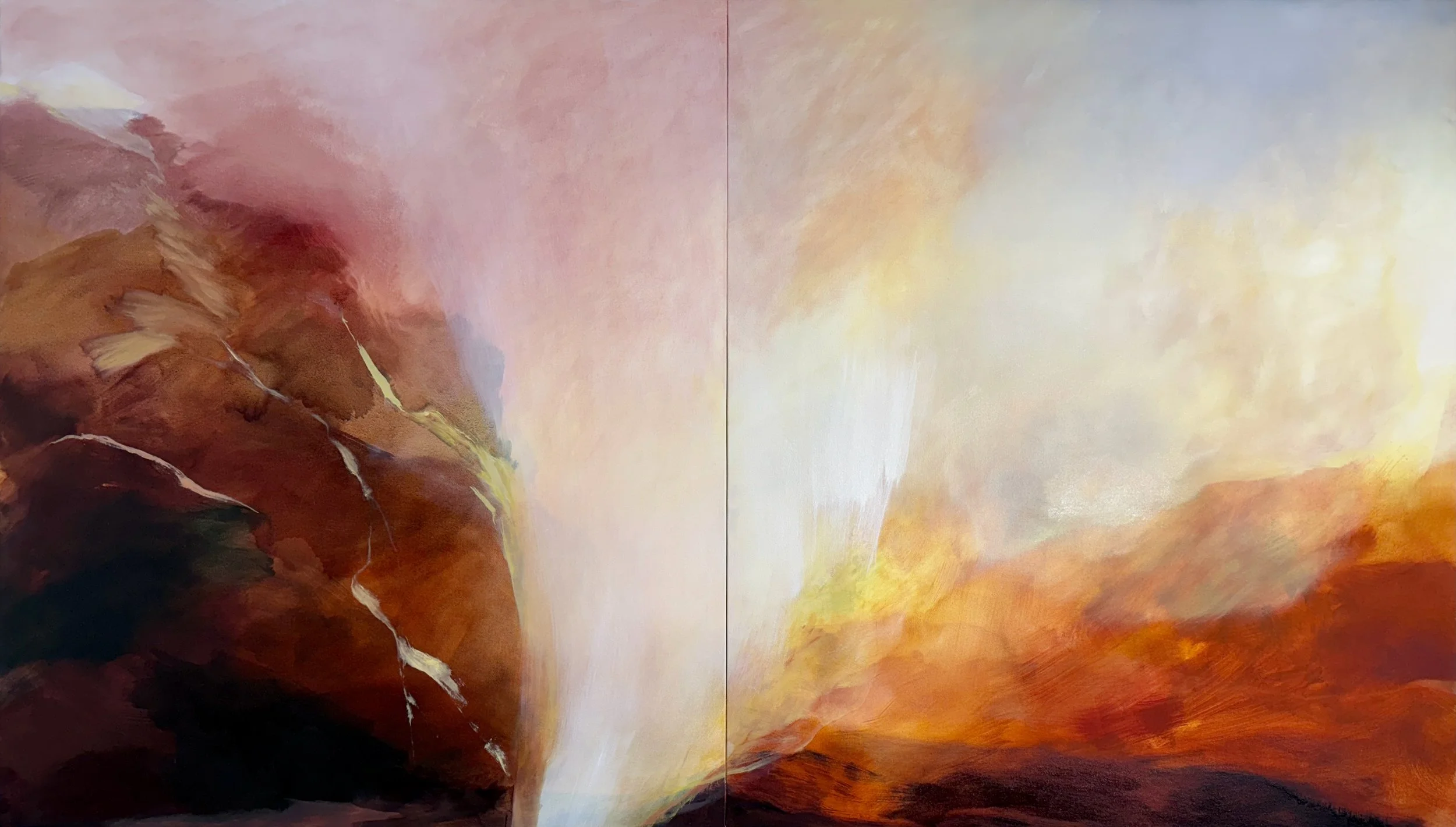   Light Lifting, Light Descending , 2026, Oil on Canvas,  40” x 70” 