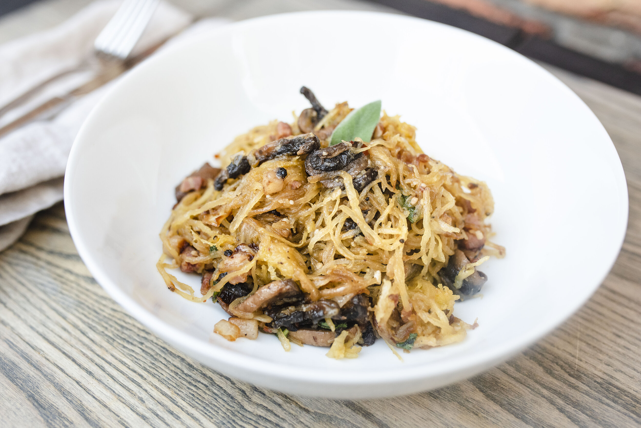 Spaghetti Squash with Sage, Mushrooms, and Pancetta