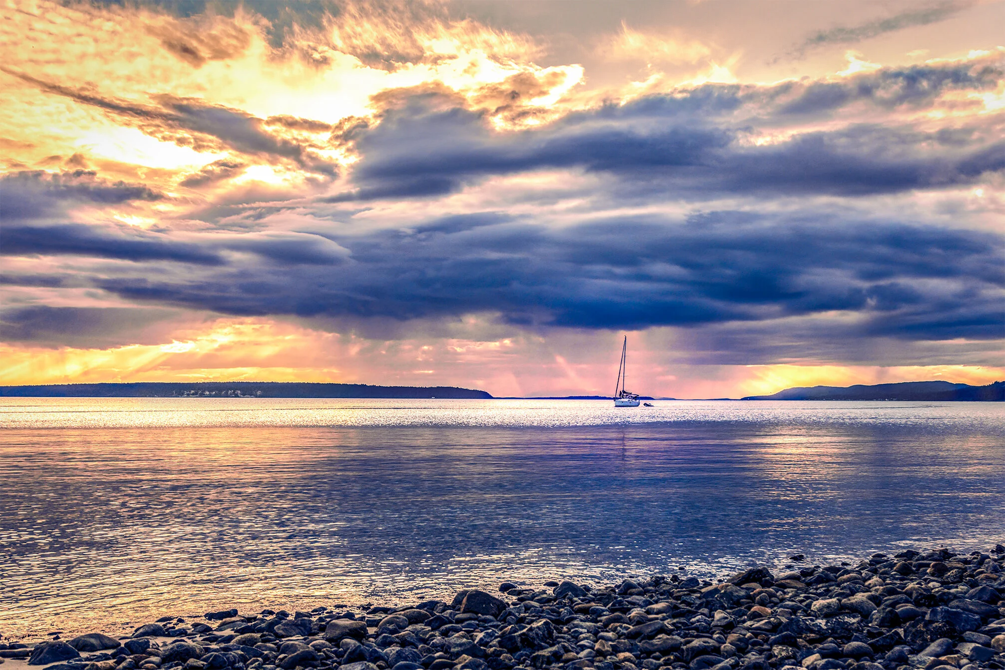 Sunset On A Rocky Shore