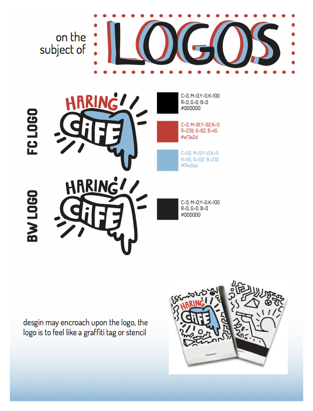  Logo spread left, displaying color and colorless logo, with colordata and example useage 