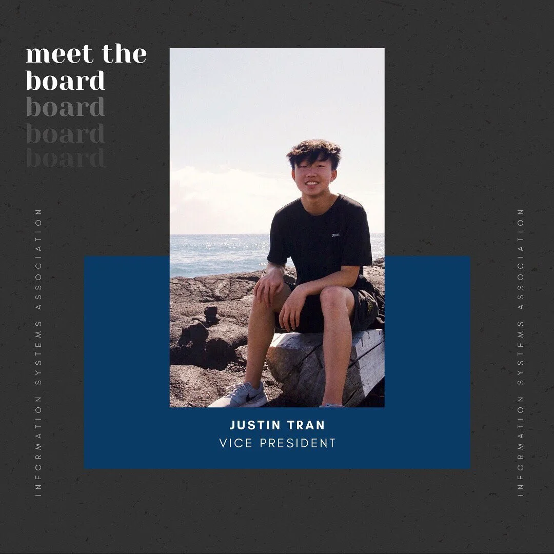 Introducing our VP Justin Tran! Justin is a third year computer science major. He joined ISA to learn more about companies and see how life is post college. In his free time Justin loves to draw, listen to music, and make Spotify playlists and videos