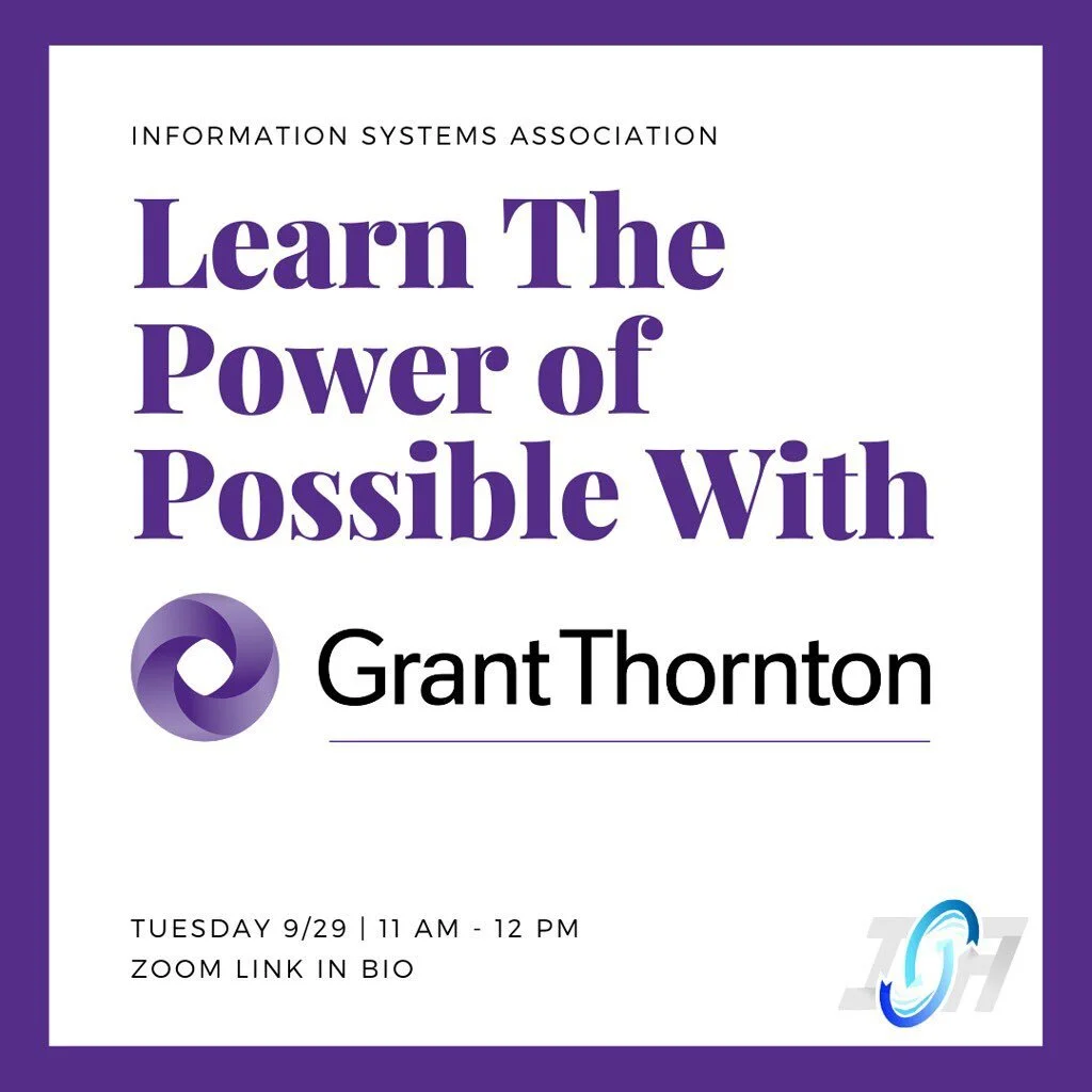 We are excited to have Grant Thornton virtually visit us this Tuesday! Grant Thornton offers audit, tax, and advisory services and is also the sixth-largest U.S. accounting and advisory organization. Join us tomorrow&nbsp;at 11:10 AM. Meeting link to