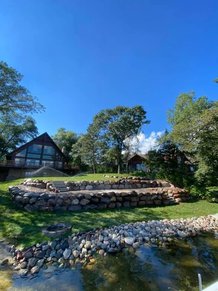 Riprap shoreline erosion control boulder retaining wall