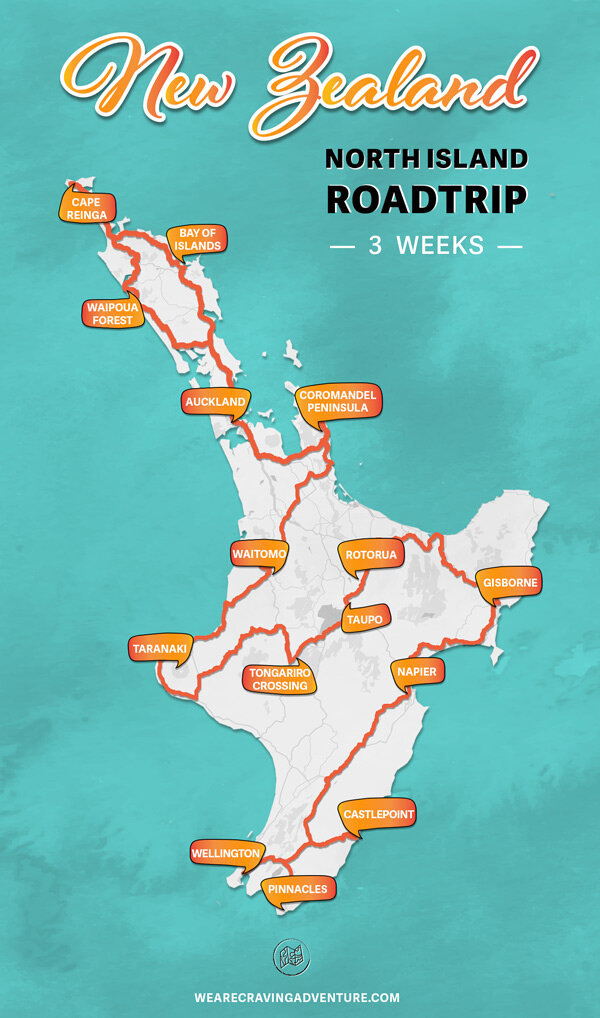 New Zealand North Island map 3 week route